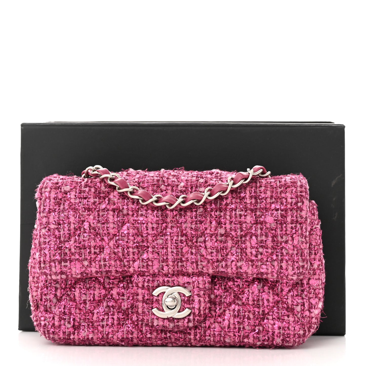 Metallic Tweed Quilted Mini Rectangular Flap Pink