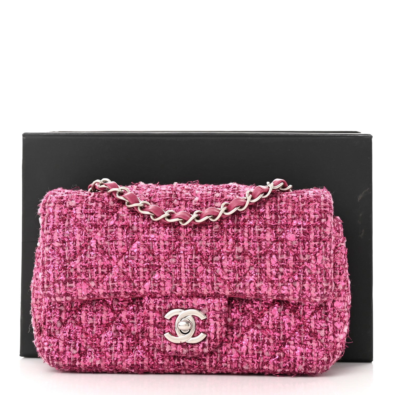 Chanel Metallic Tweed Quilted Mini Rectangular Flap Pink 11 of 11