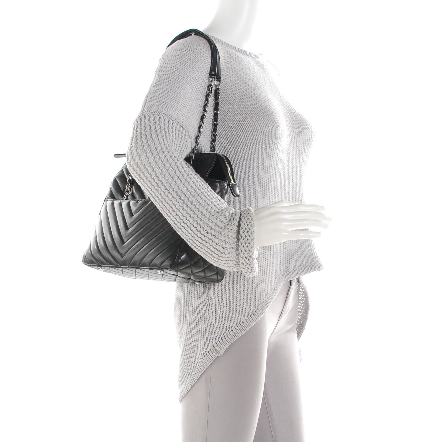 Lambskin Surpique Chevron Quilted Tote Black