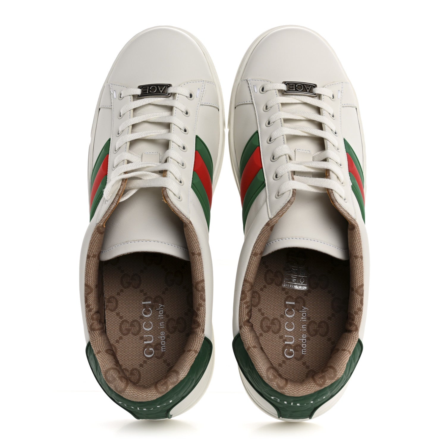 Gucci Calfskin Crocodile Embossed Rubber Web Mens Ace Sneakers 9 White Green 2 of 10