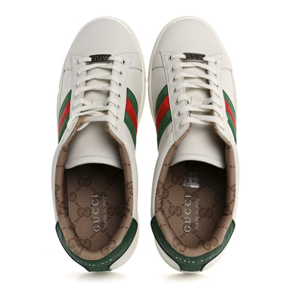 Gucci Calfskin Crocodile Embossed Rubber Web Mens Ace Sneakers 9 White Green 2 of 10