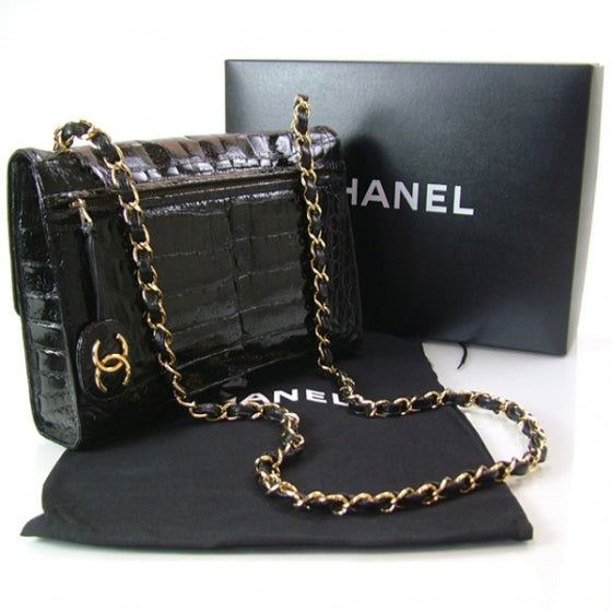 Chanel Vintage Alligator Jumbo Flap Black 3 of 10