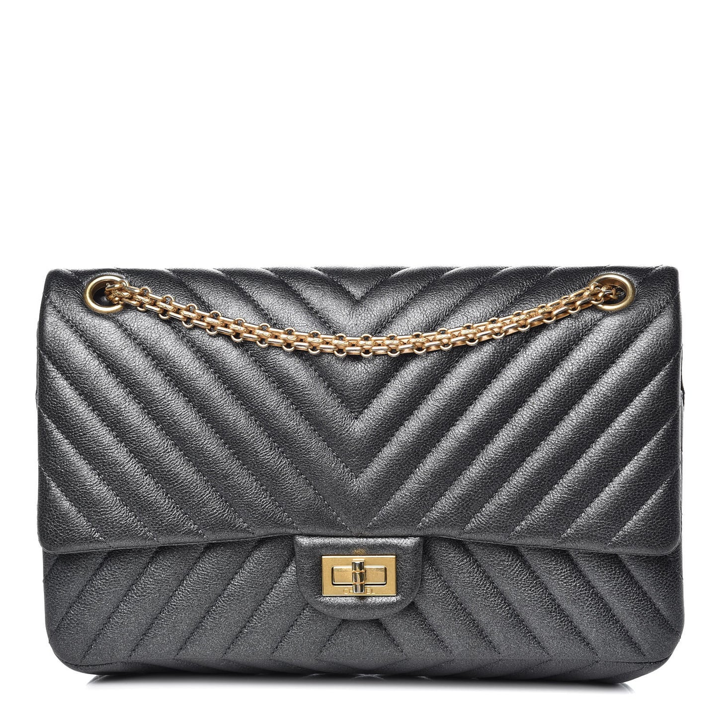 Metallic Sheepskin Chevron Quilted 2.55 Reissue 226 Flap Dark Silver