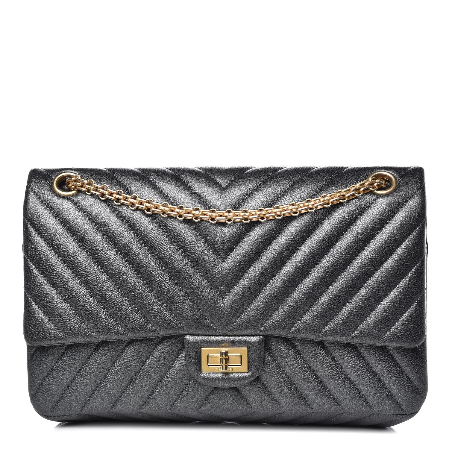 Chanel Metallic Sheepskin Chevron Quilted 2.55 Reissue 226 Flap Dark Silver 1 of 12