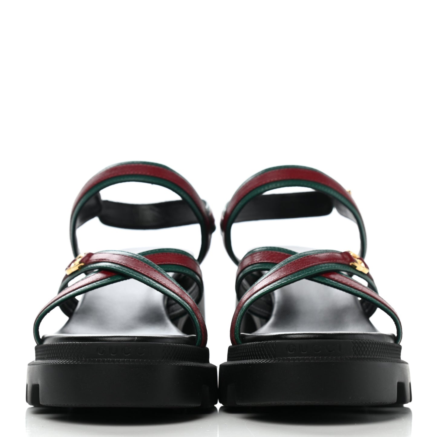Calfskin Web Lug Sole Sandals 37.5 Black