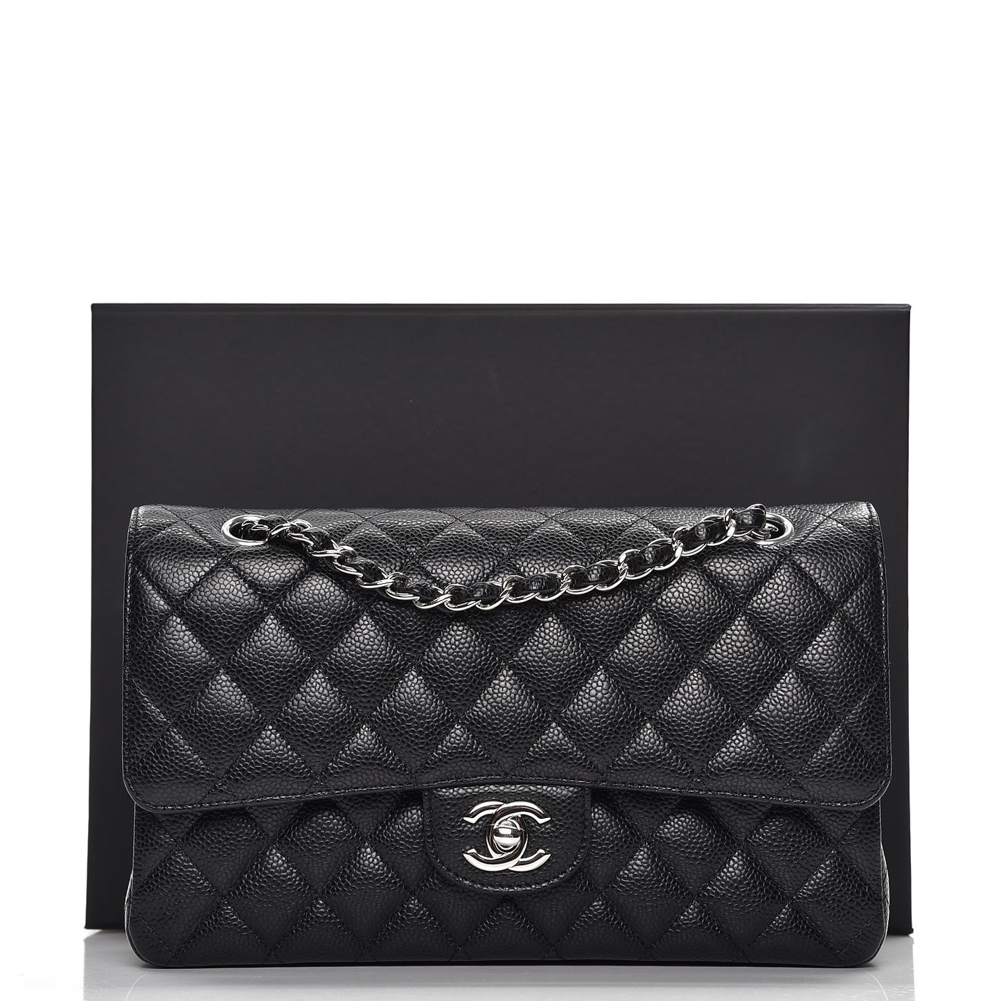 Caviar Quilted Medium Double Flap Black