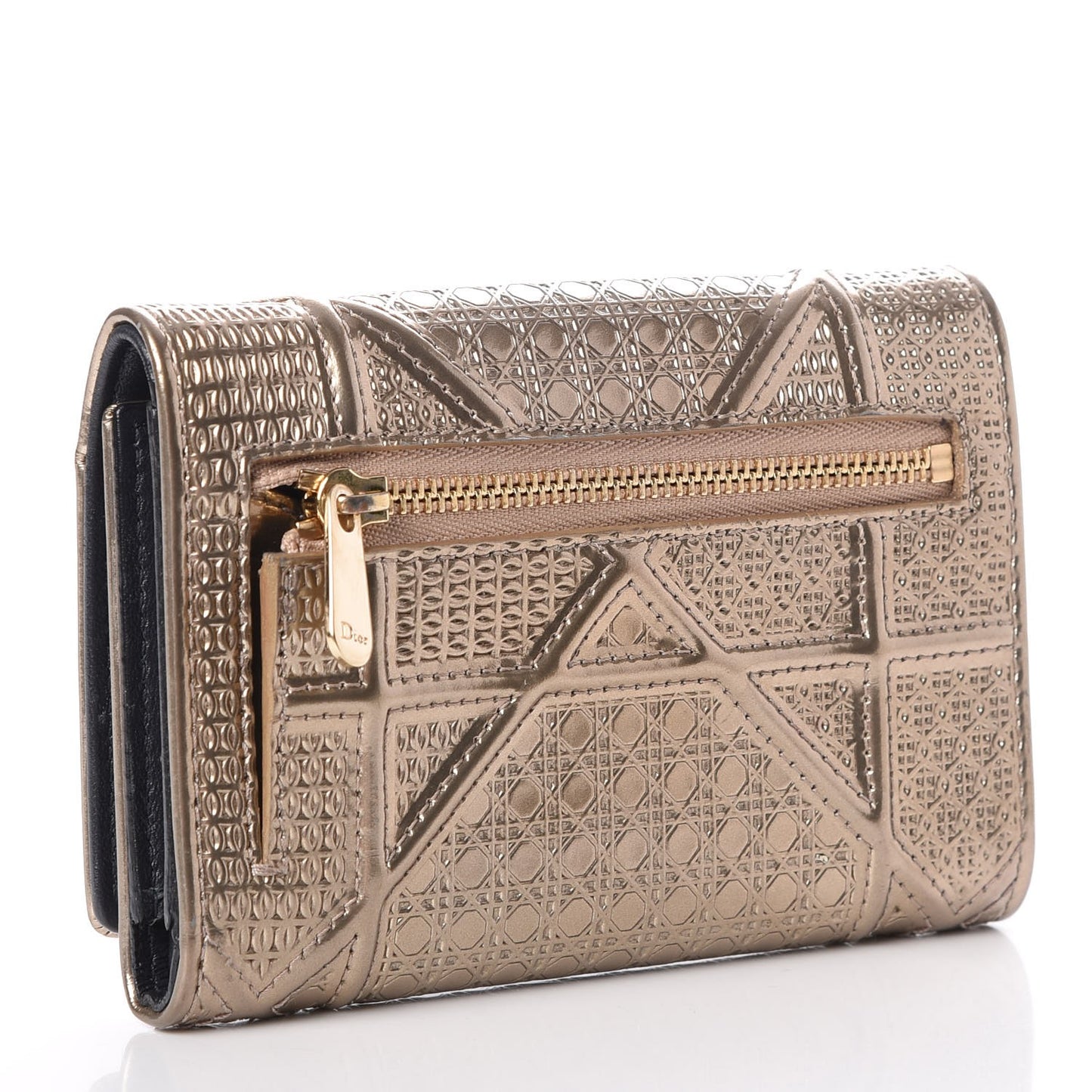 Metallic Patent Micro-Cannage Diorama Elancee Wallet Gold