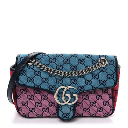 Gucci Monogram Multicolor Matelasse Diagonal Small GG Marmont Shoulder Bag Light Blue Pink Blue Green Red 1 of 10