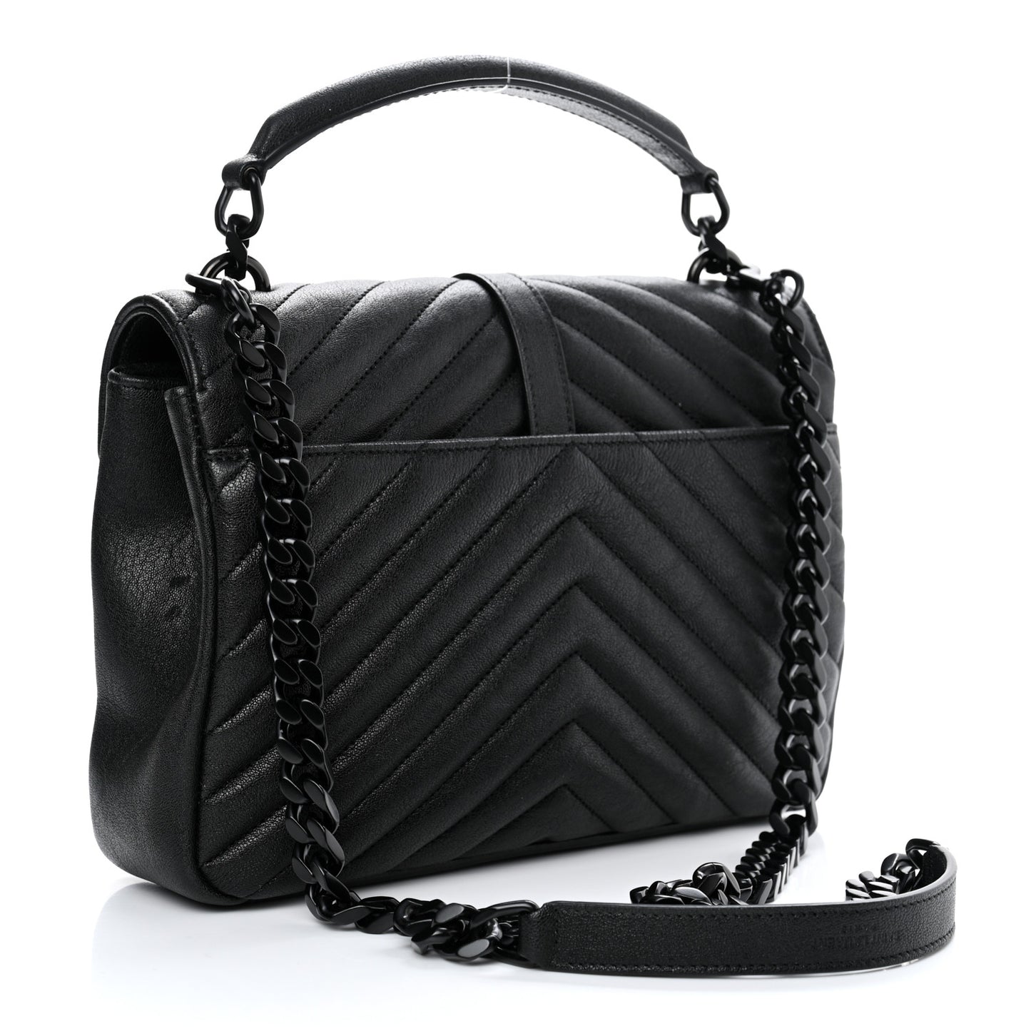 Sheepskin Matelasse Chevron Monogram Monochrome Medium College Bag Black