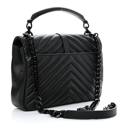 Saint Laurent Sheepskin Matelasse Chevron Monogram Monochrome Medium College Bag Black 3 of 14