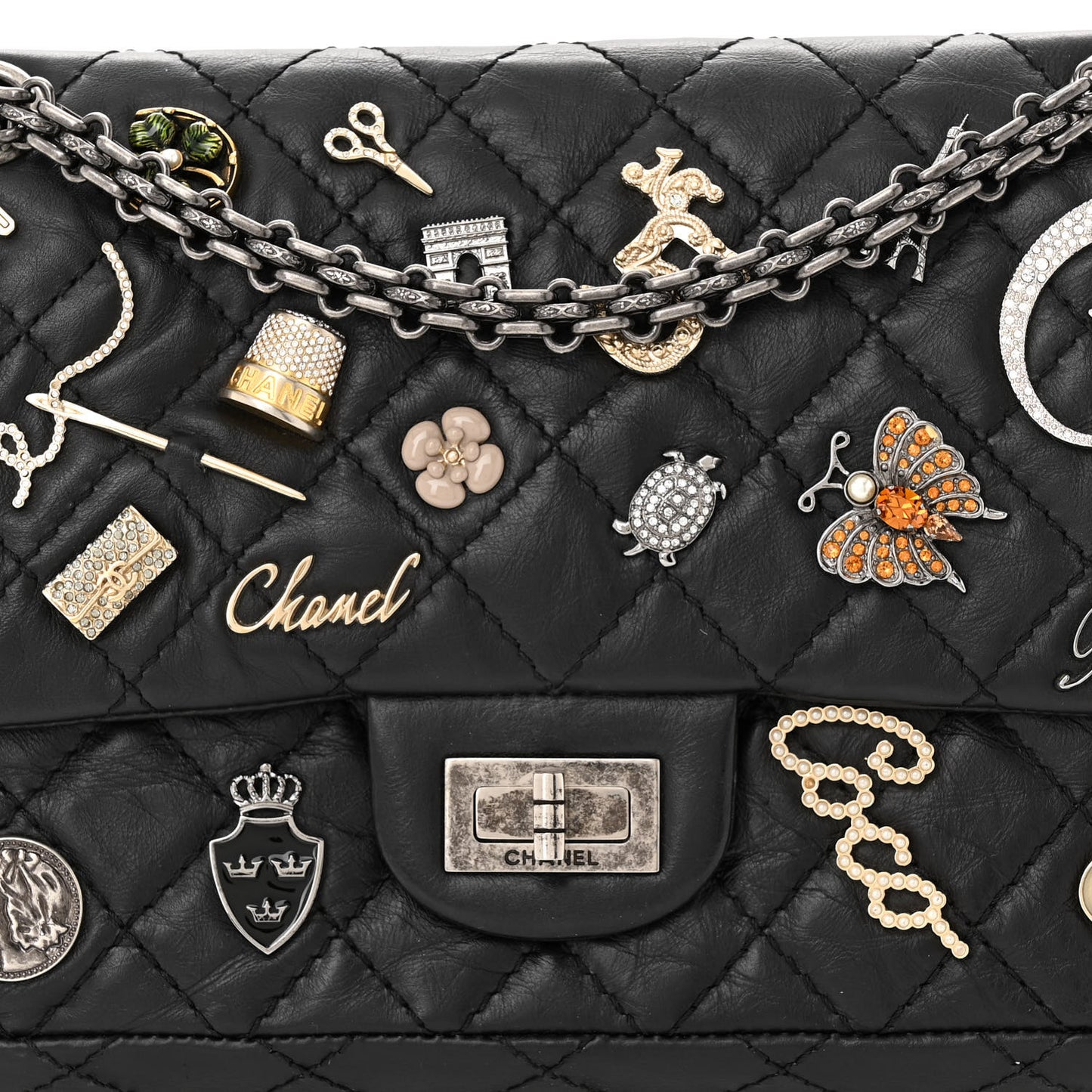 Aged Calfskin Lucky Charms 2.55 Reissue 225 Flap Black