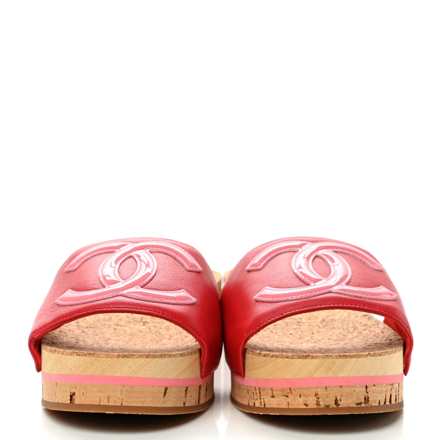Patent Calfskin Cork CC Platform Slide Sandals 39 Pink