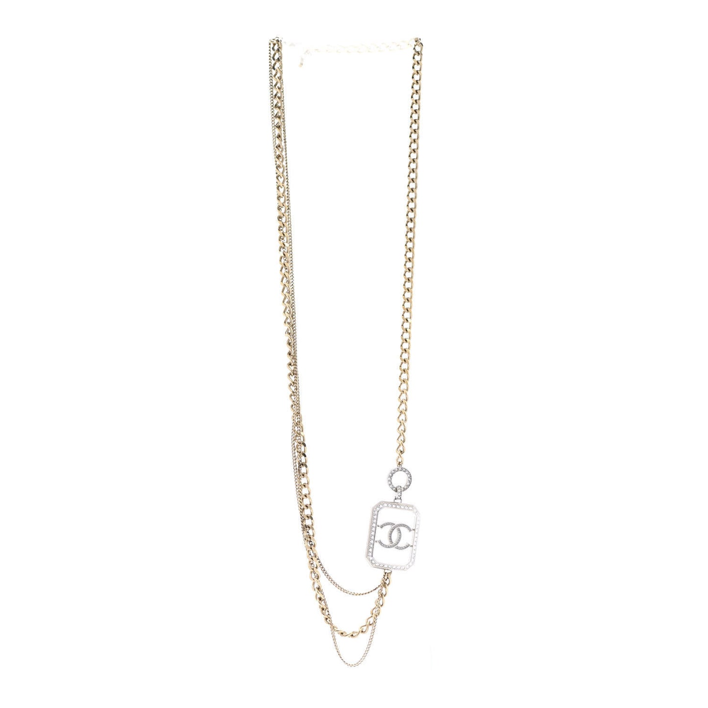 Crystal Chain CC Multi Strand Necklace Gold Silver