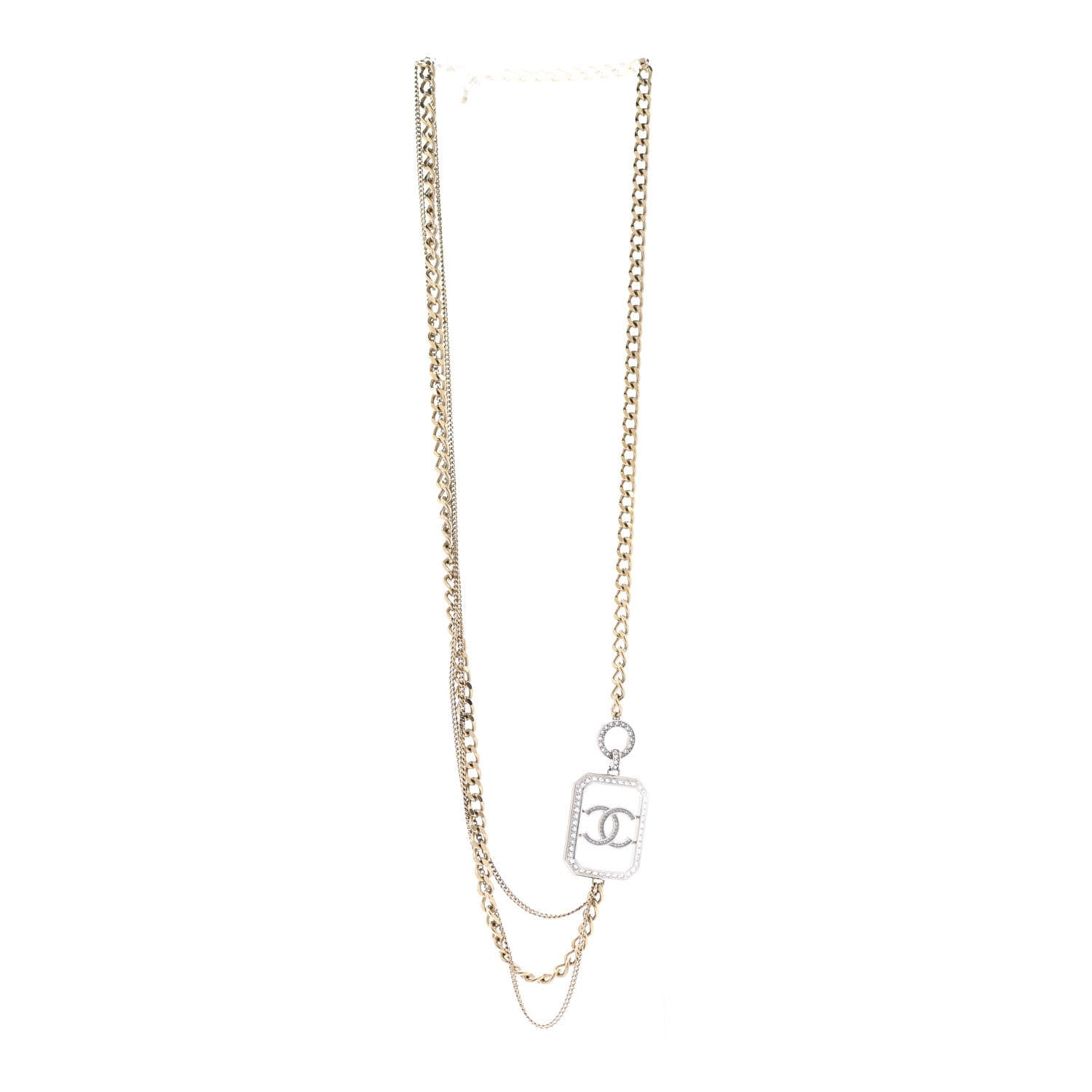 Chanel Crystal Chain CC Multi Strand Necklace Gold Silver 3 of 7