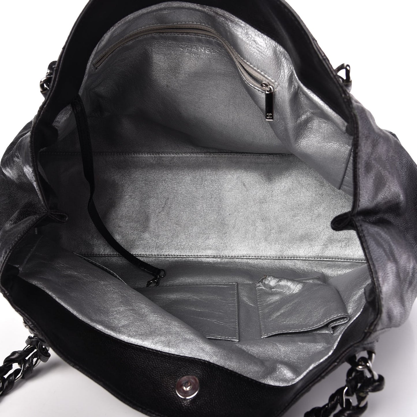 Glazed Caviar East West Modern Chain Tote Black