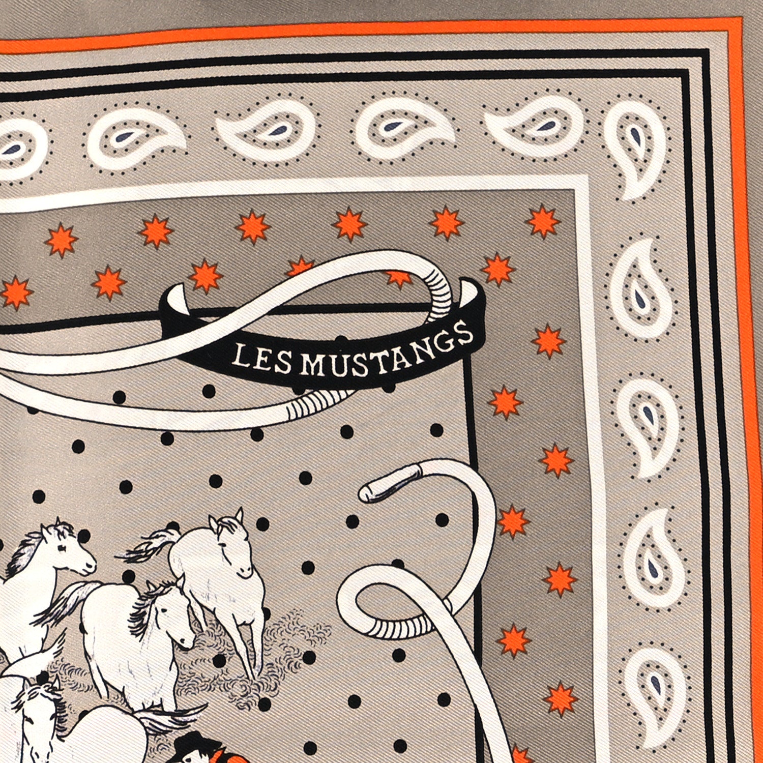 Hermes Silk Les Mustangs Bandana 55 Gris Cendre Orange 5 of 5