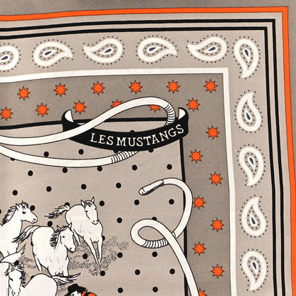 Hermes Silk Les Mustangs Bandana 55 Gris Cendre Orange 5 of 5