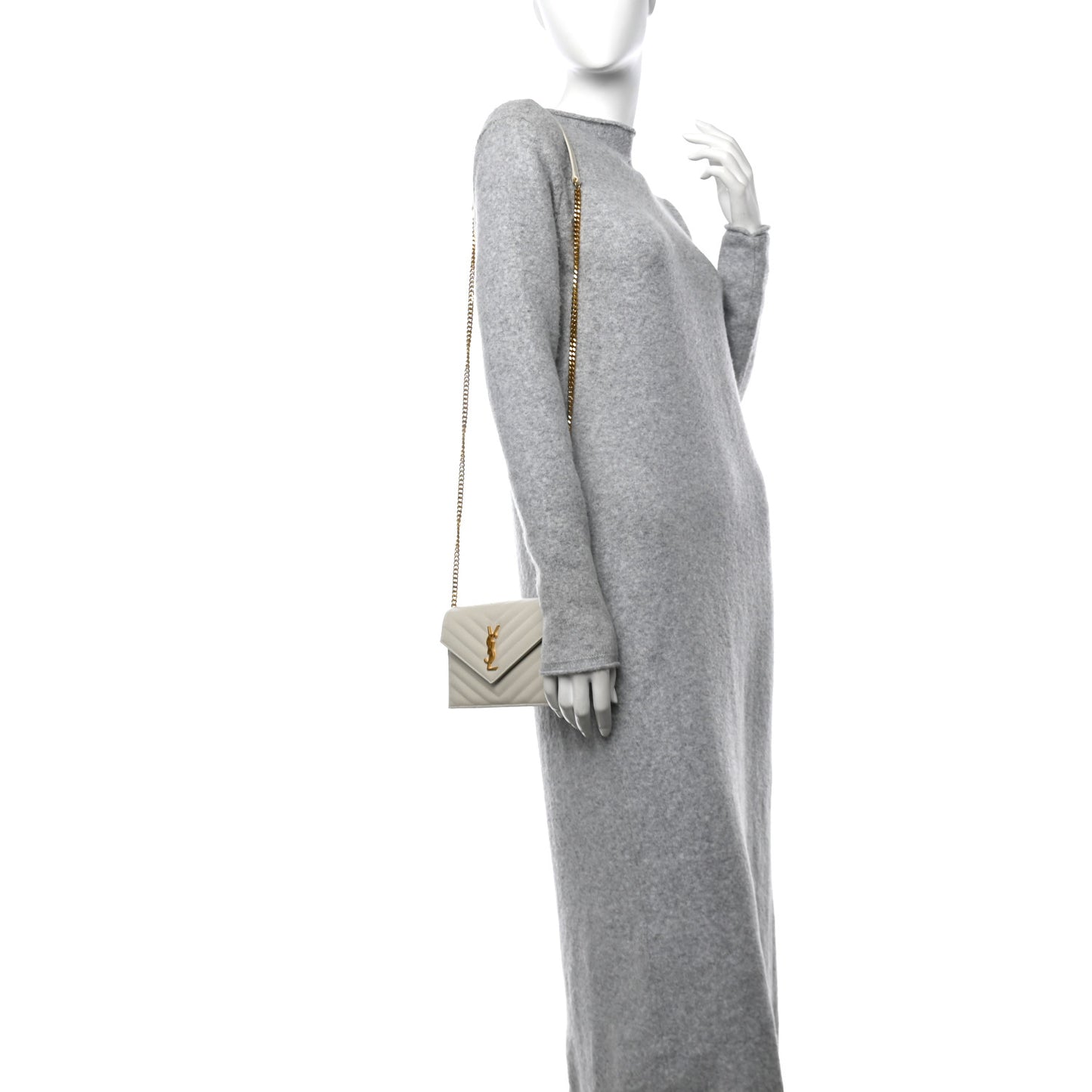 Grain De Poudre Matelasse Chevron Monogram Envelope Chain Wallet Crema Soft