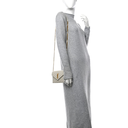 Grain De Poudre Matelasse Chevron Monogram Envelope Chain Wallet Crema Soft