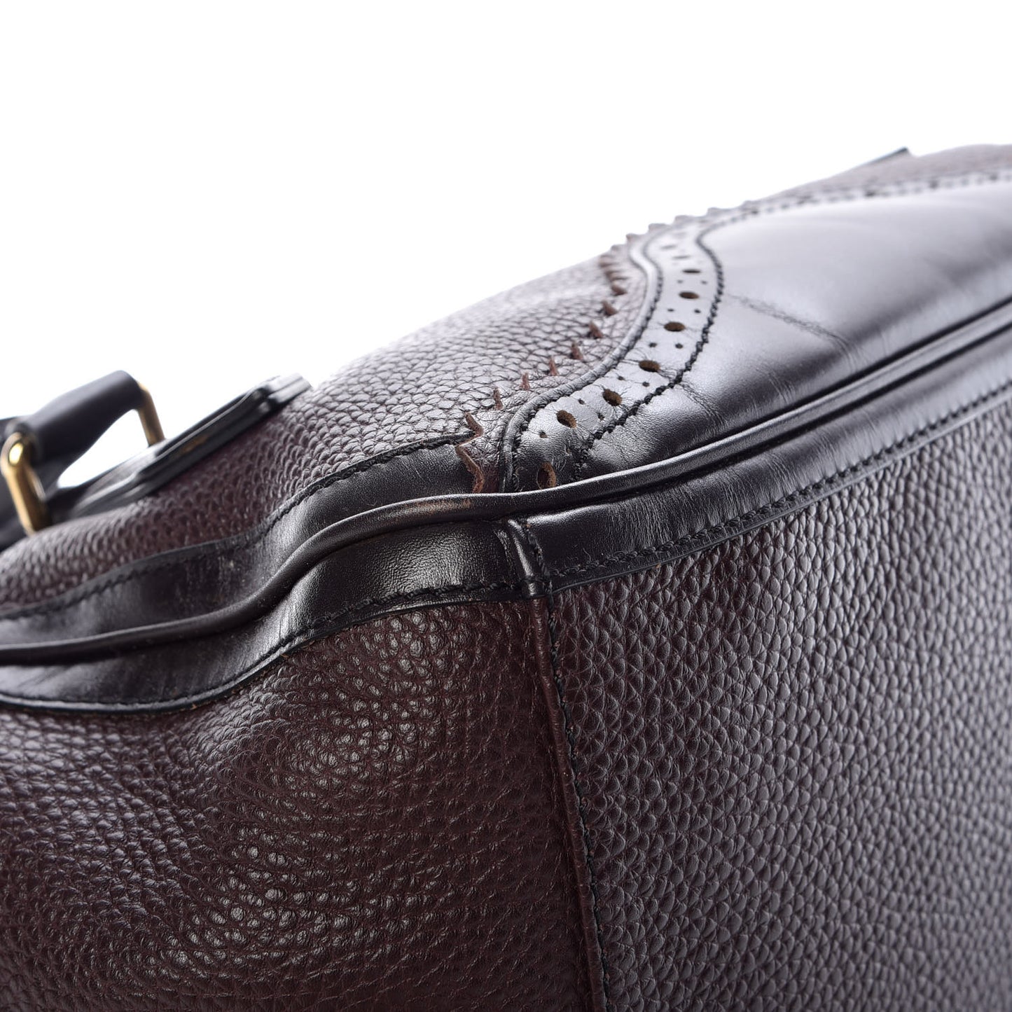 Grainy Calfskin Brogue Medium Dennet Satchel Chocolate