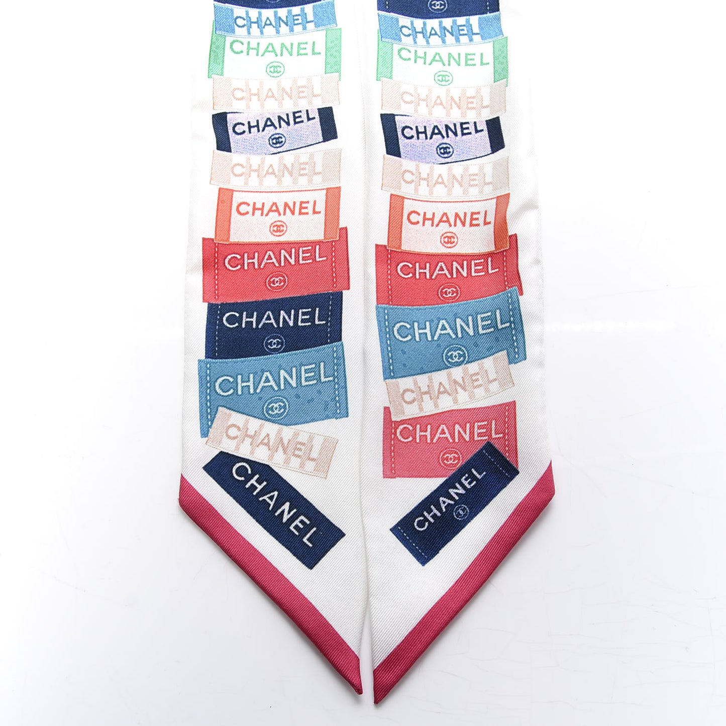 Silk Twill Slim Bandeau Scarf White Red