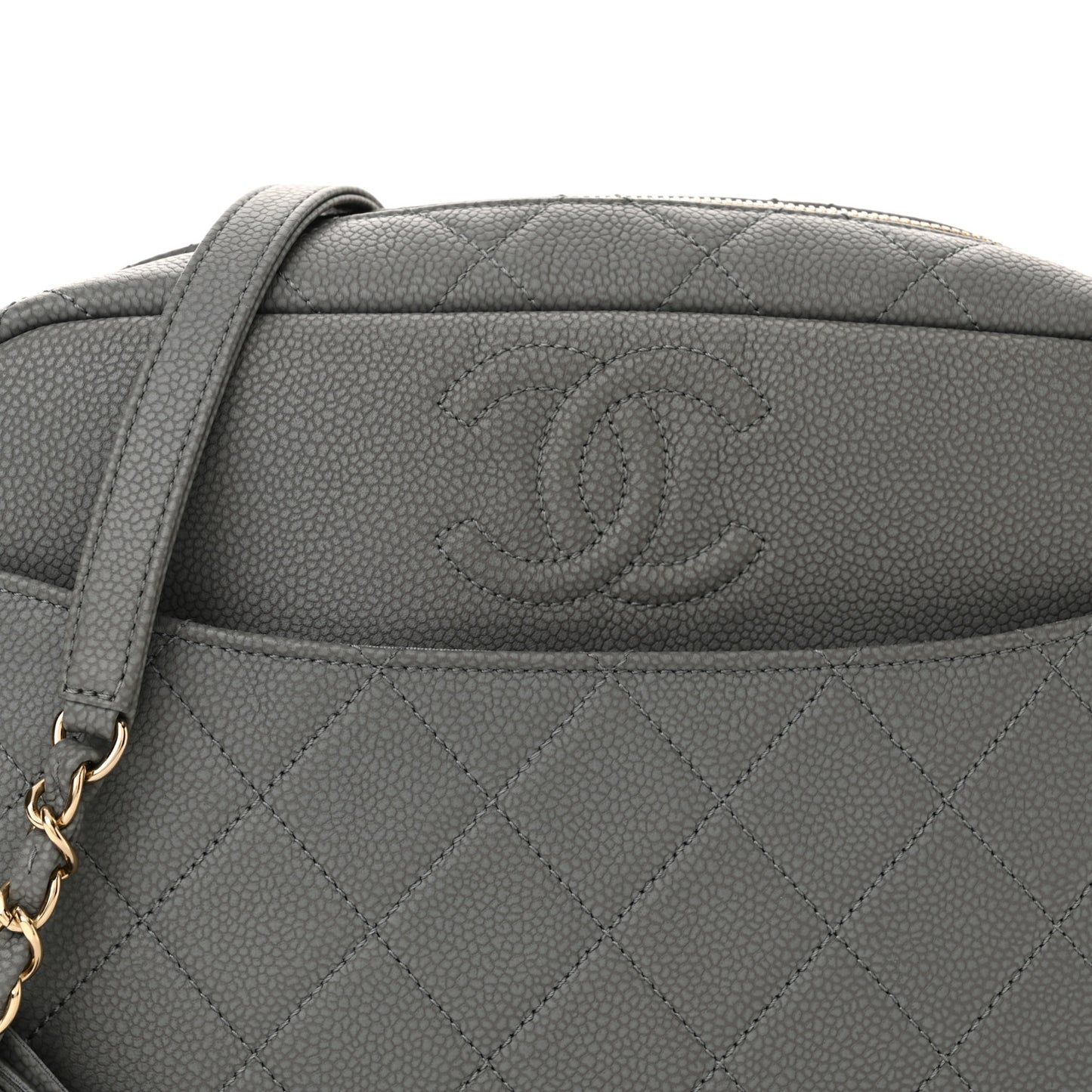 Iridescent Caviar Flat Quilted Small Coco Tassel Camera Case Grey