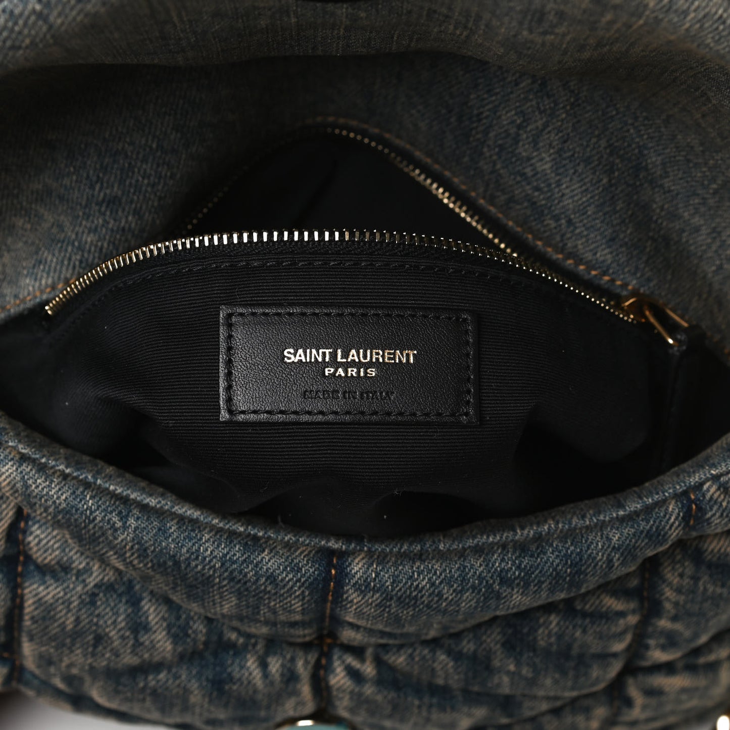 Denim Quilted Small Loulou Puffer Monogram Chain Satchel Rodeo Blue