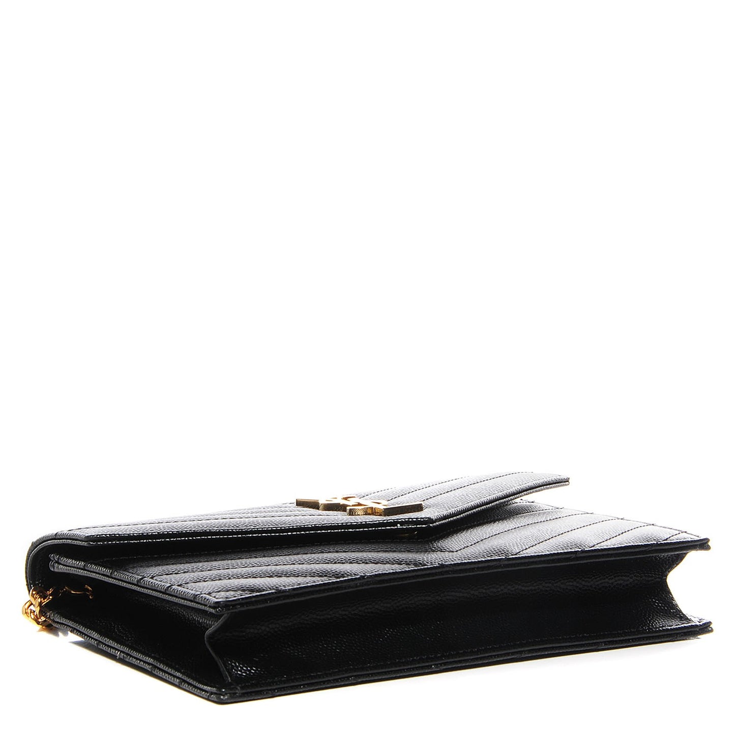 Grain De Poudre Matelasse Chevron Medium Monogram Chain Wallet Black