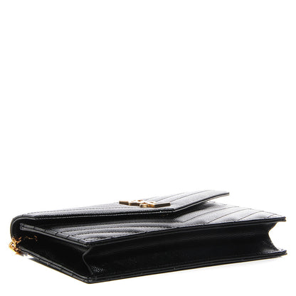 Saint Laurent Grain De Poudre Matelasse Chevron Medium Monogram Chain Wallet Black 4 of 7