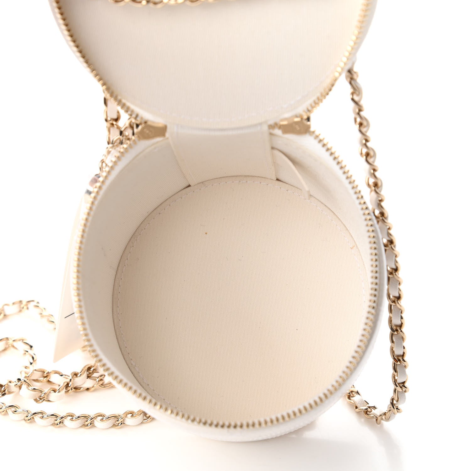 Chanel Lambskin Quilted Round Small Vanity Case With Chain White Black 5 of 11