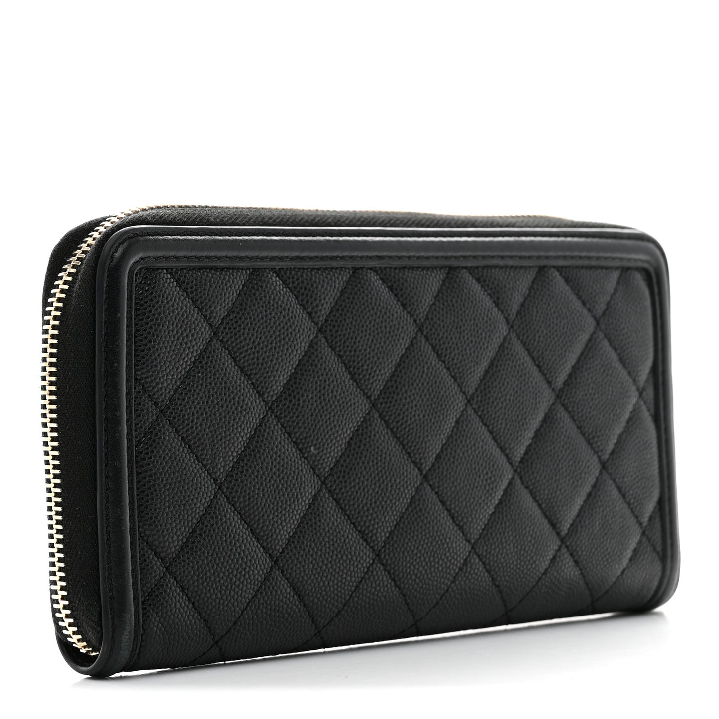 Caviar Quilted Filigree Zip Around Wallet Black