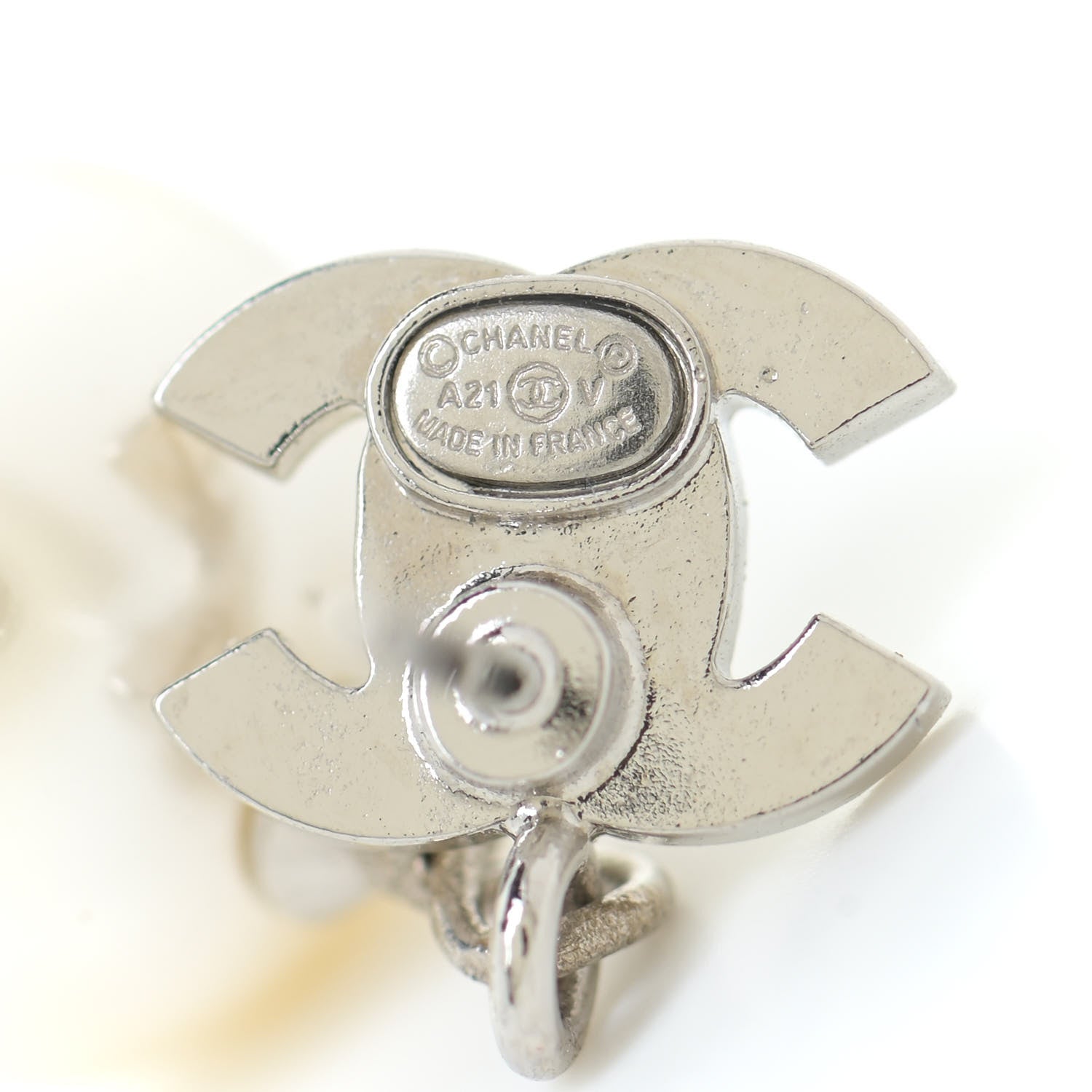 Chanel Crystal Pearl CC Drop Earrings Silver 4 of 5