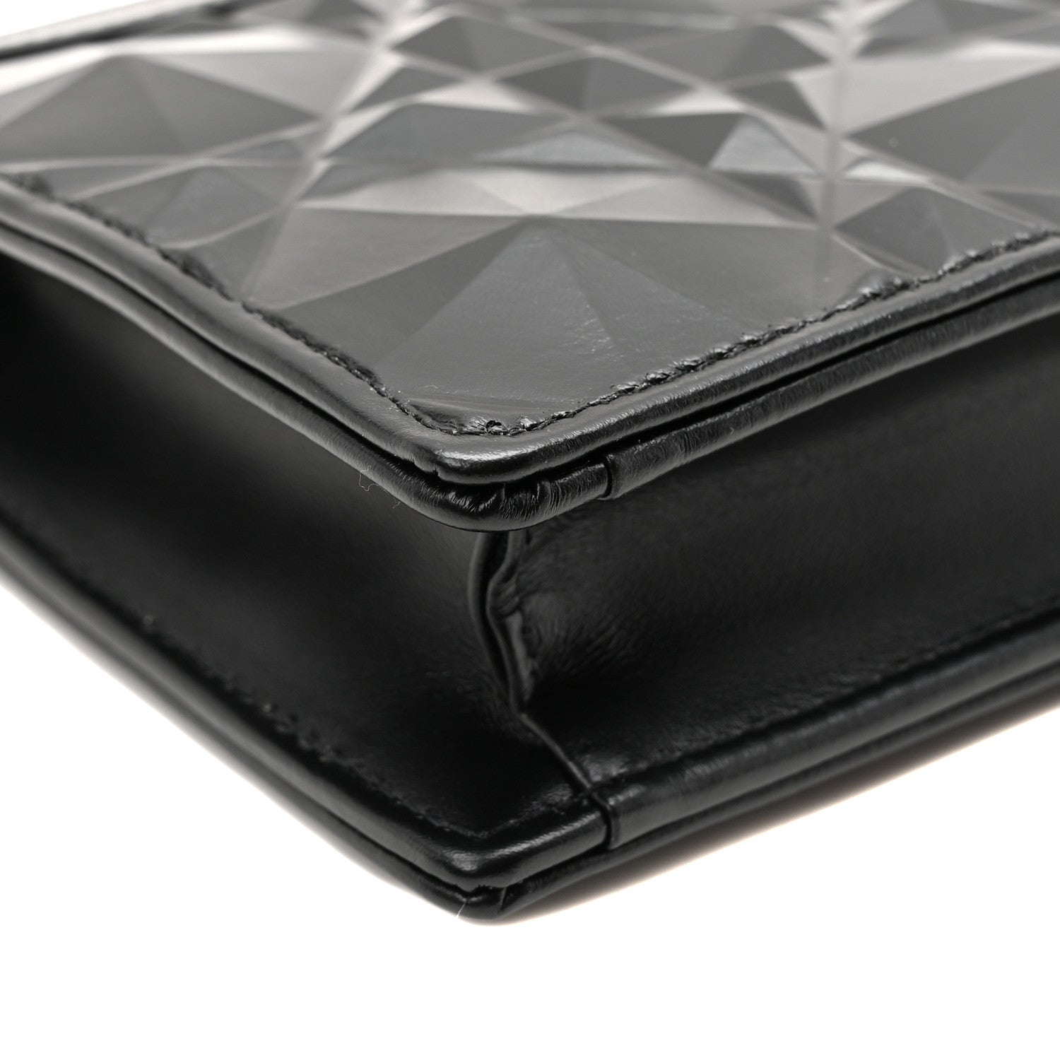 Christian Dior Calfskin Macrocannage Diamond Caro Zipped Pouch With Chain Black 9 of 10