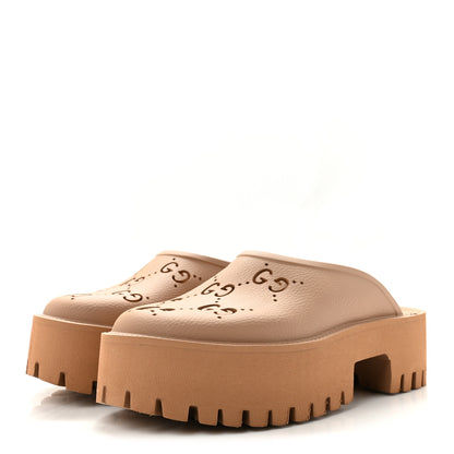 Gucci Rubber GG Monogram Perforated Elea Platform 55mm Lug Sole Sandals 39 Vintage Camel 4 of 10