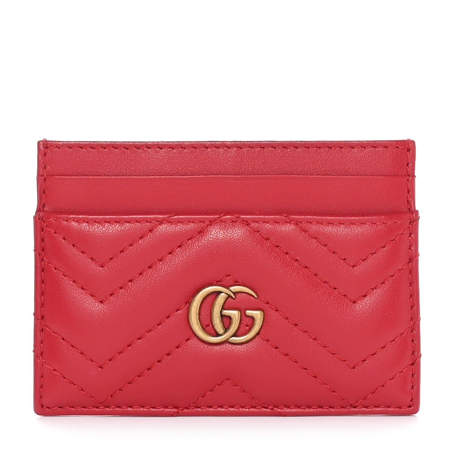 Gucci Calfskin Matelasse GG Marmont Card Holder Hibiscus Red 1 of 8