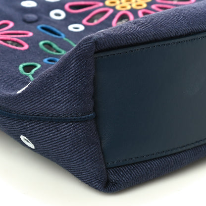 Chloe Linen Calfskin Large Kamilla North-South Tote Navy Multicolor 8 of 9
