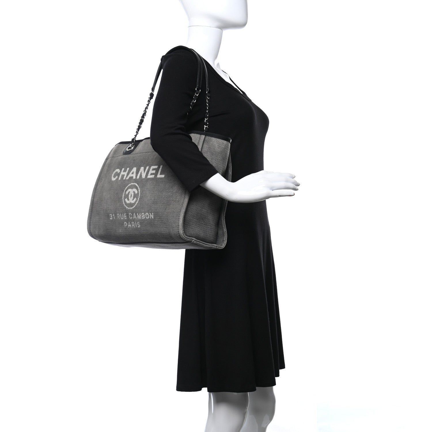 Chanel Canvas Small Deauville Tote Grey 2 of 10