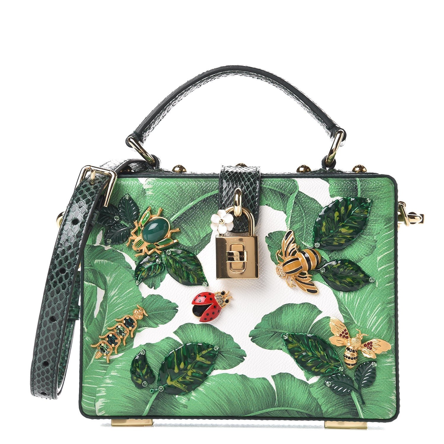 Dolce & Gabbana Dauphine Snakeskin Printed Embellished Banana Leaf Box Bag 1 of 7
