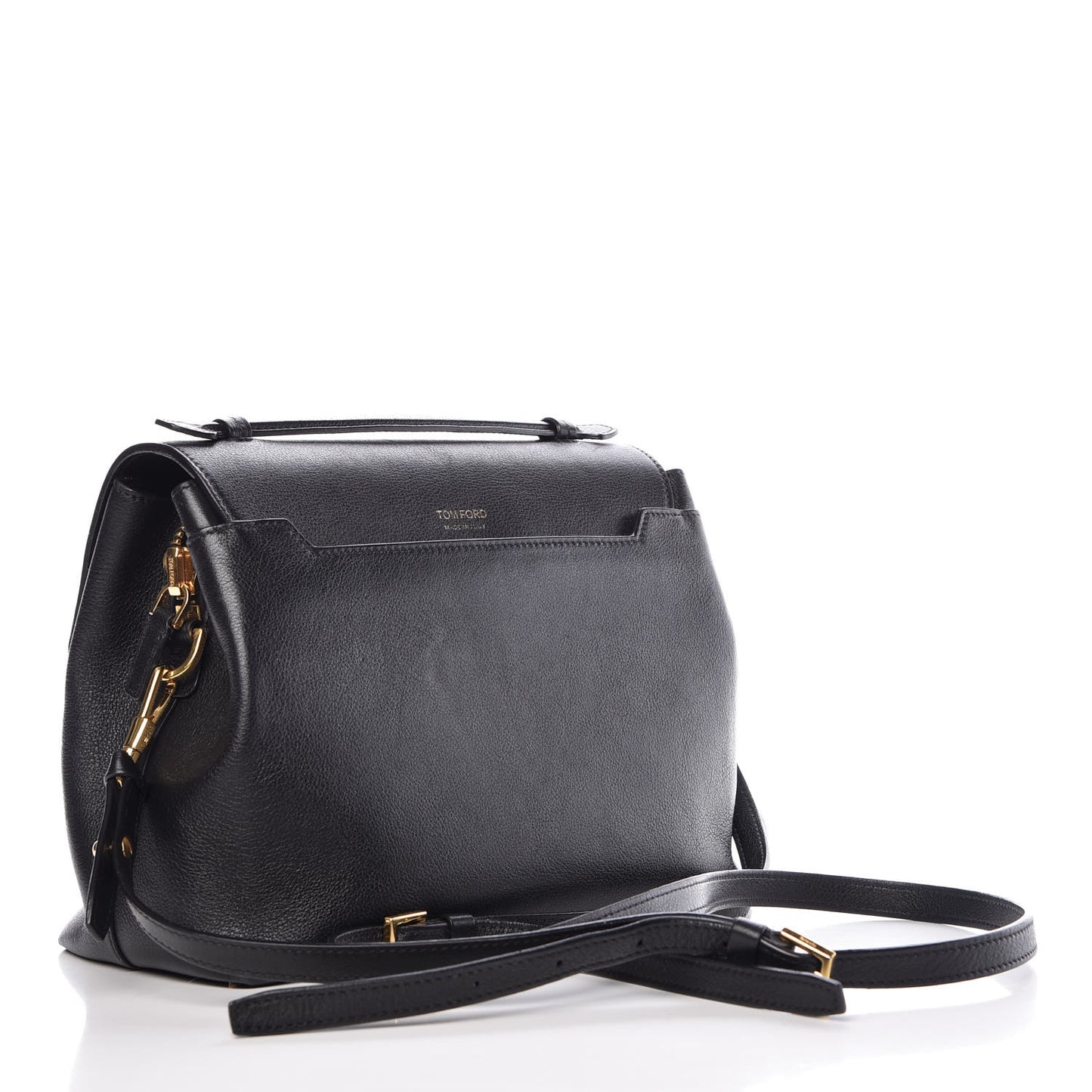 Calfskin Medium Leonica Padlock Satchel Bag Black