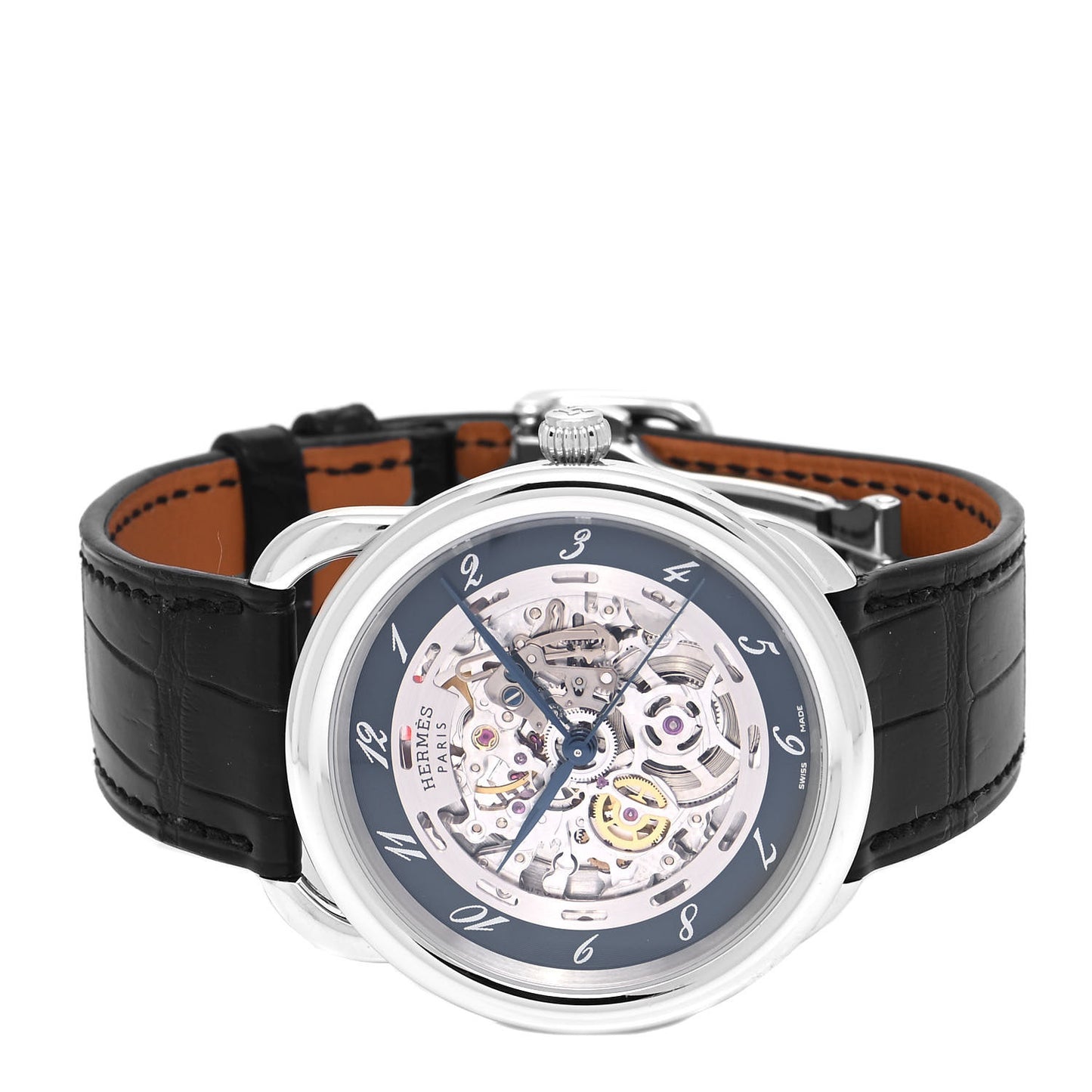 Stainless Steel Alligator 41mm Arceau Squelette Automatic Watch Noir