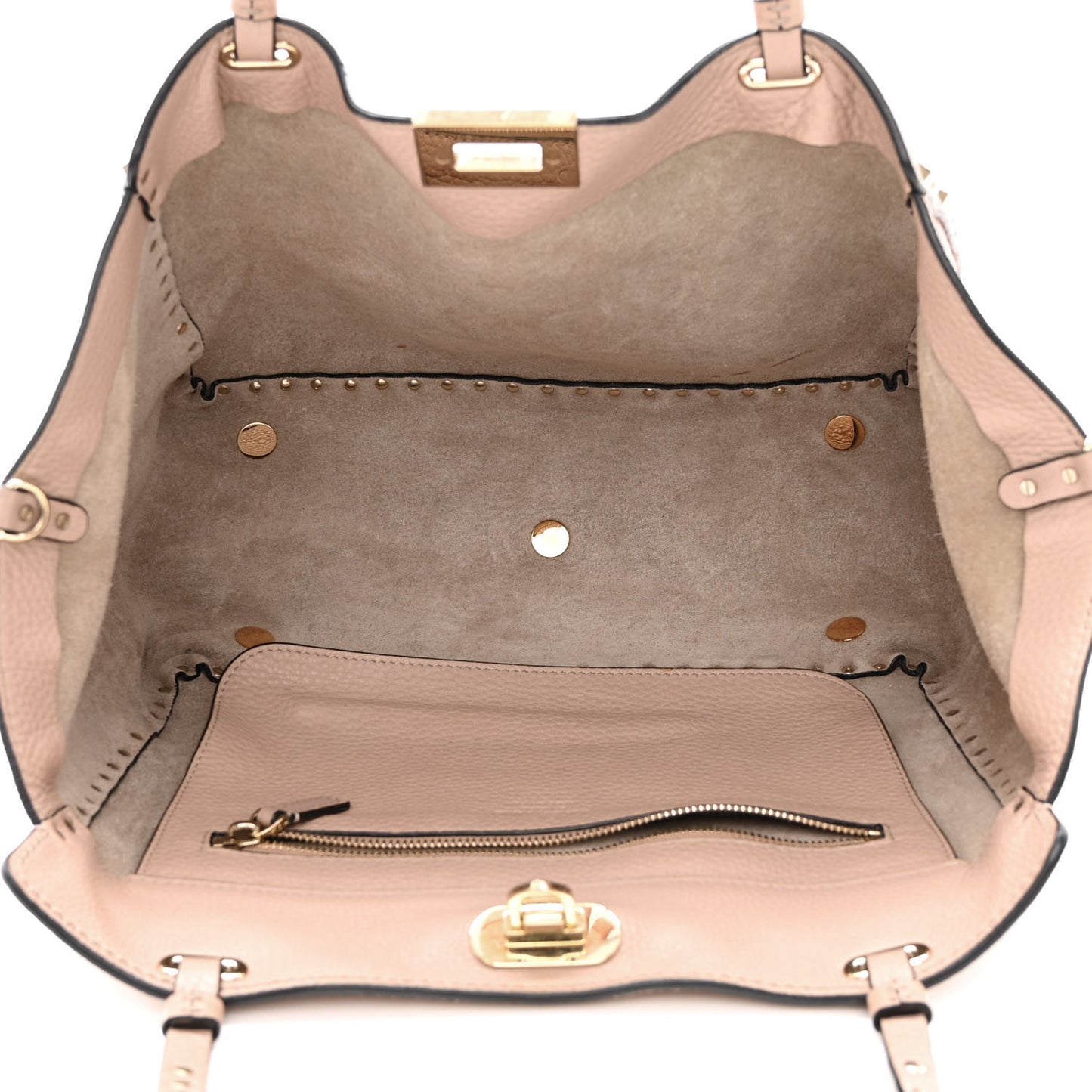 Pebbled Calfskin Medium Rockstud Tote Poudre