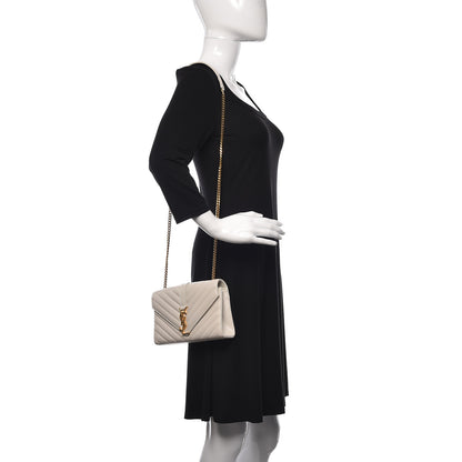 Saint Laurent Lambskin Matelasse Chevron Small Monogram Satchel Off White 2 of 12