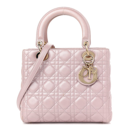 Christian Dior Pearly Lambskin Cannage Medium Lady Dior Lotus 1 of 10