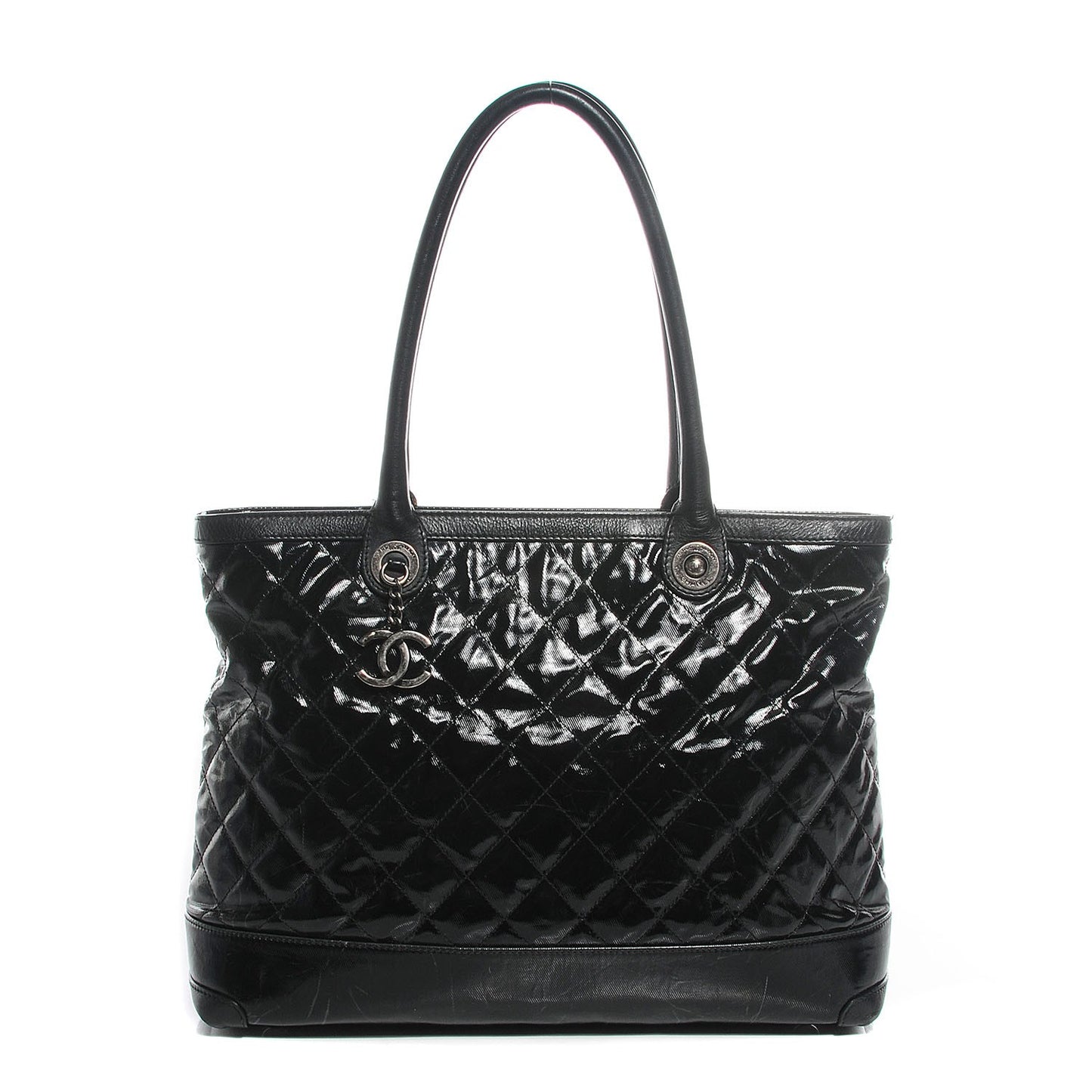 Calfskin Coated Canvas Quilted Tote Black