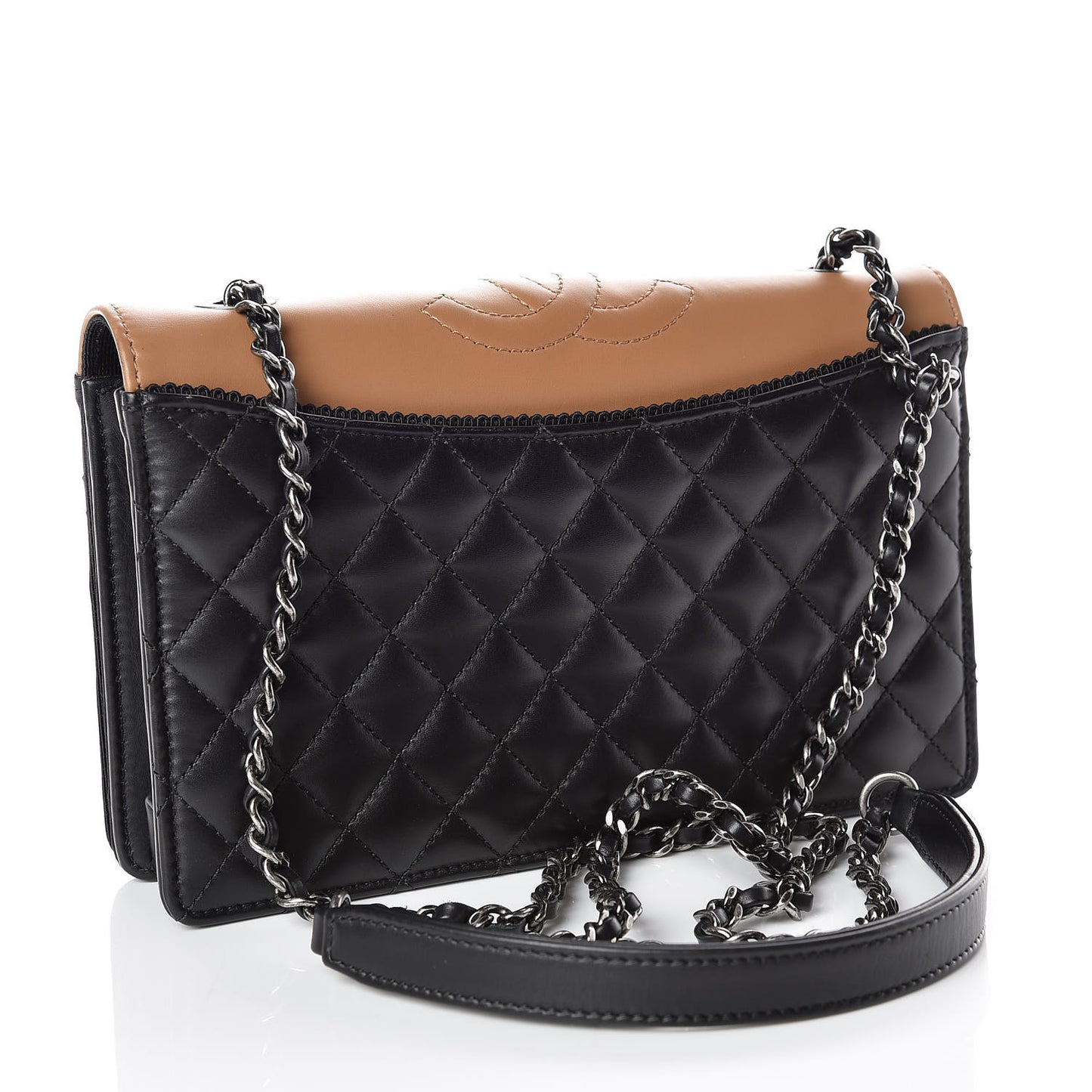 Calfskin Quilted Small Ballerine Flap Black Beige