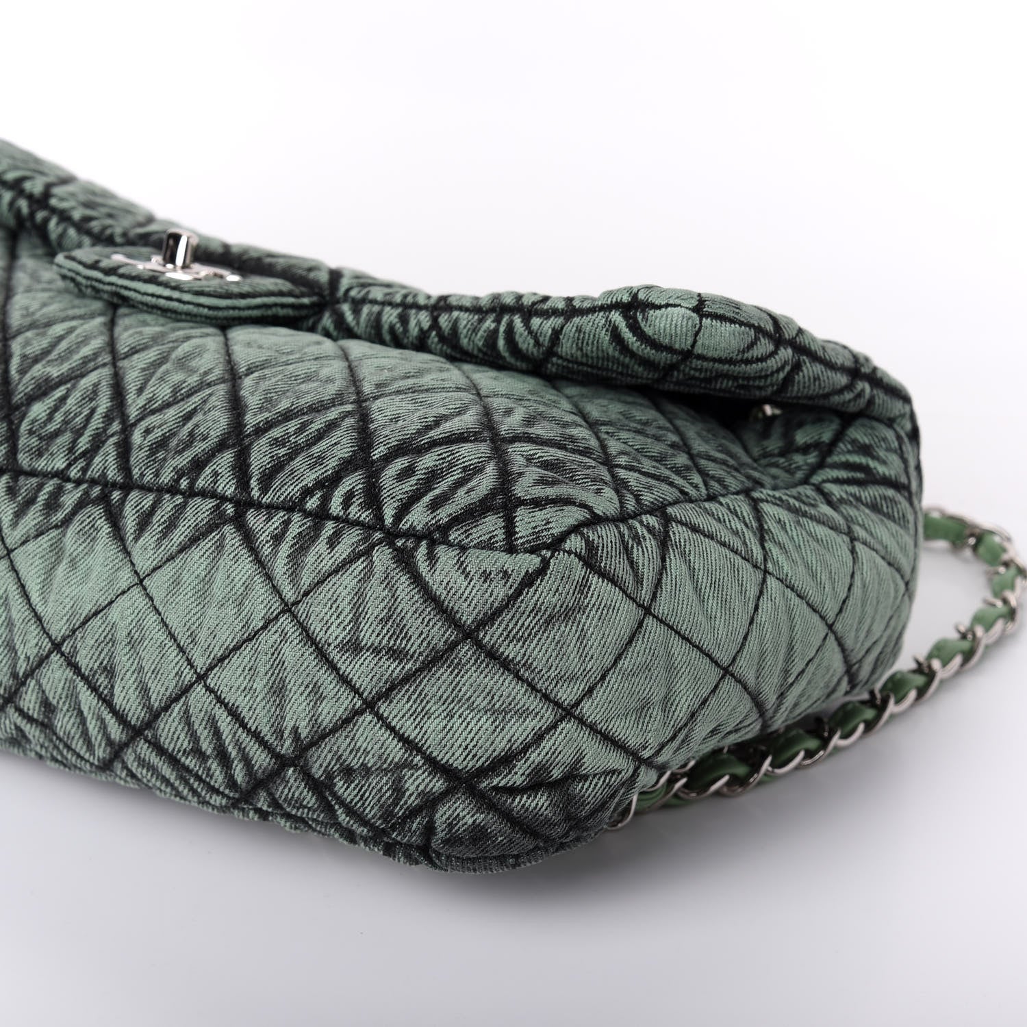 Chanel Denim Quilted Denimpression Flap Green Black 8 of 9
