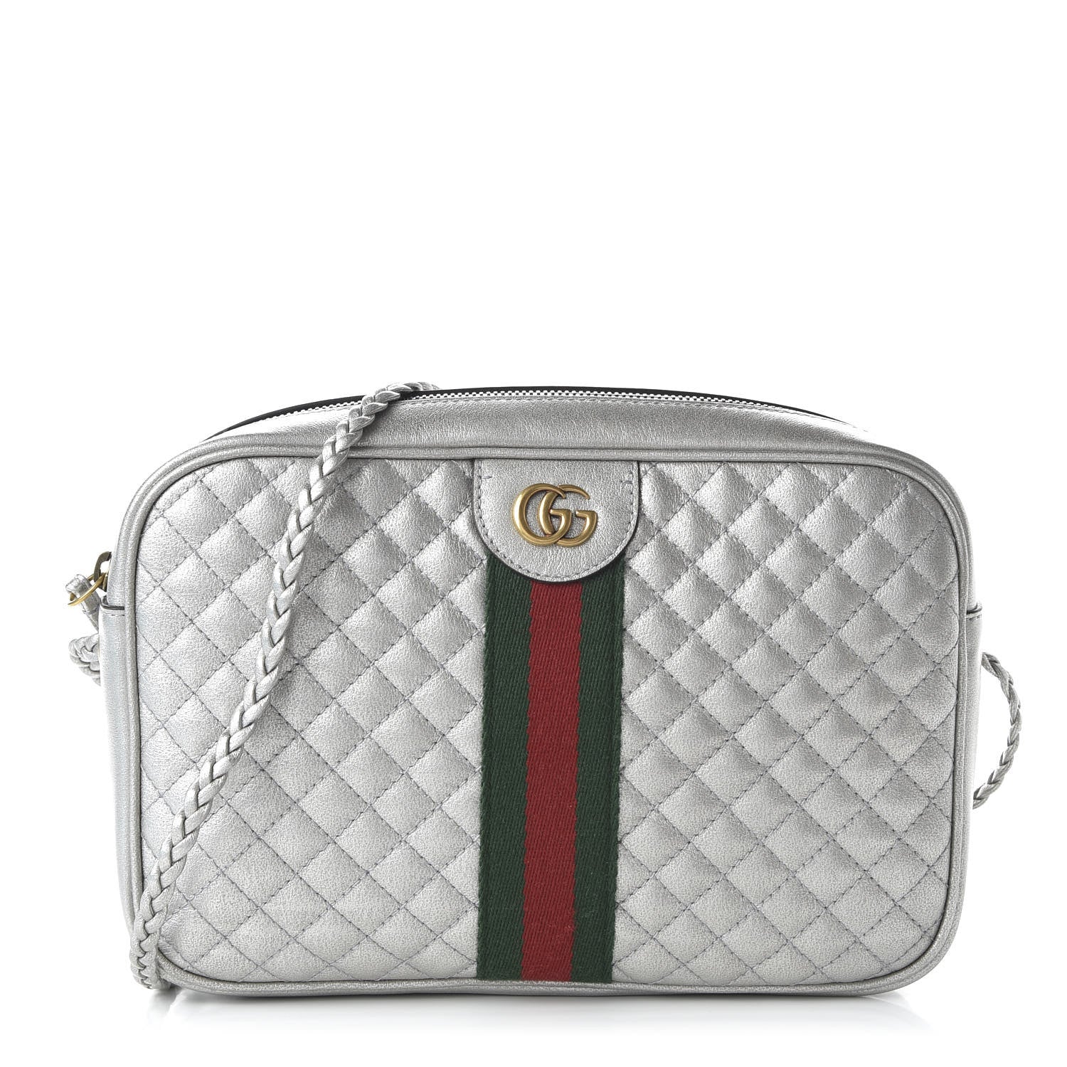 Gucci Laminated Nappa Web Trapuntata Small GG Shoulder Bag Argento 1 of 11