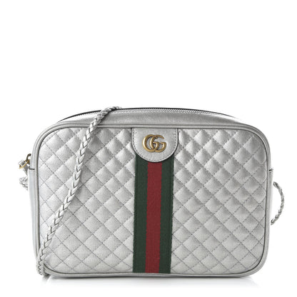 Gucci Laminated Nappa Web Trapuntata Small GG Shoulder Bag Argento 1 of 11