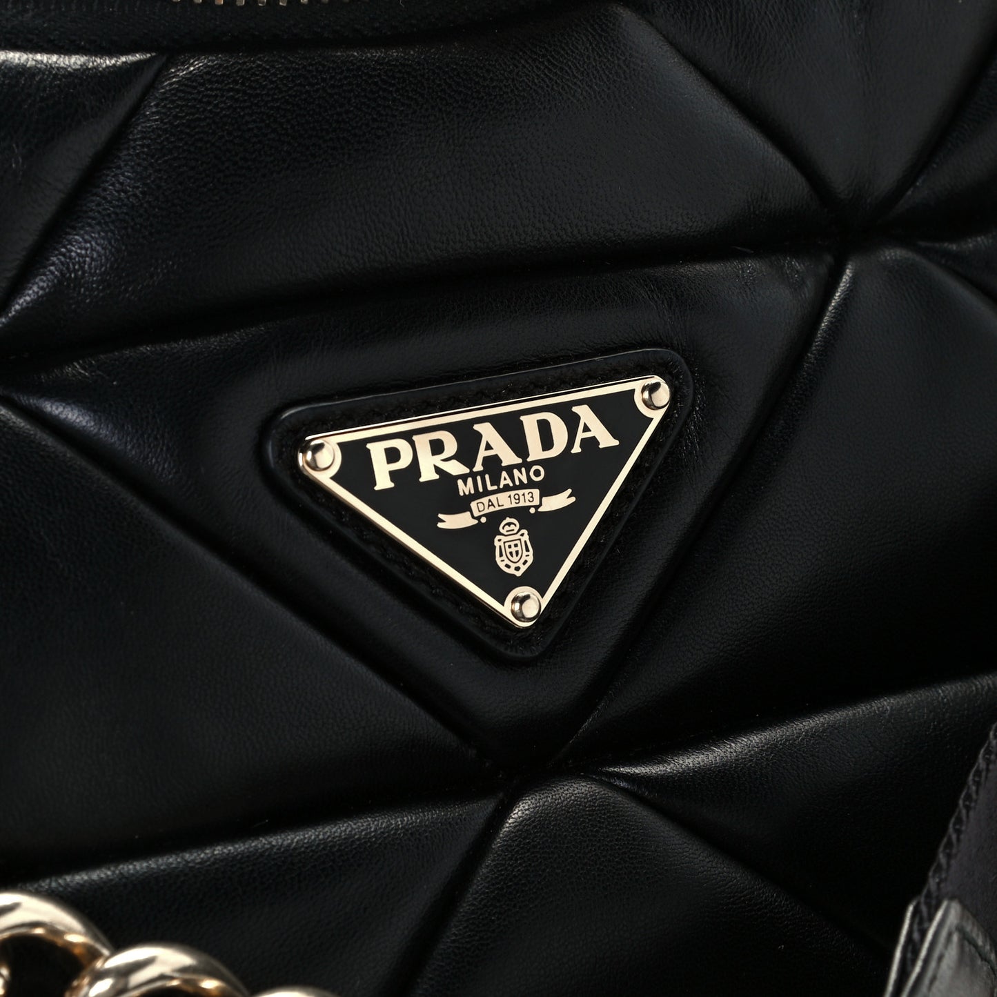 Nappa Re-Nylon Triangle Quilted Patchwork System Shoulder Bag Black