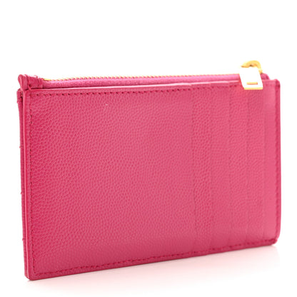Saint Laurent Grain De Poudre Matelasse Chevron Monogram Fragments Zippered Card Case Fresh Fuxia 2 of 8